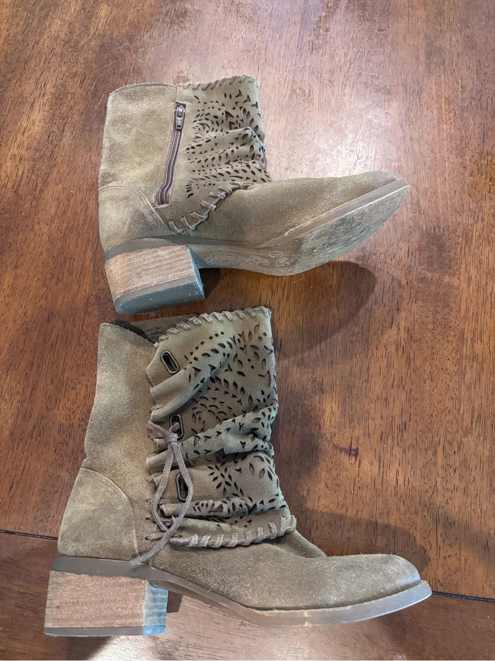 naughty monkey Tan Suede Laser-Cut Ankle Boots Boho Aesthetic